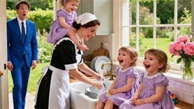 عندما دخل الملياردير قصره ورأى الخادمة تحمل توائمه الثلاثة… اتخذ قرارًا لن تتوقعه أبدًا